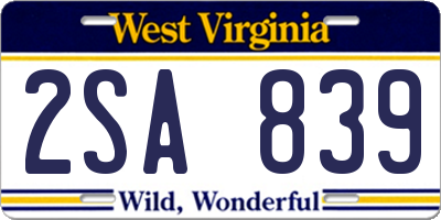 WV license plate 2SA839
