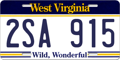 WV license plate 2SA915