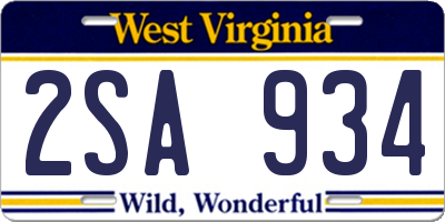 WV license plate 2SA934