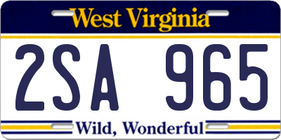 WV license plate 2SA965