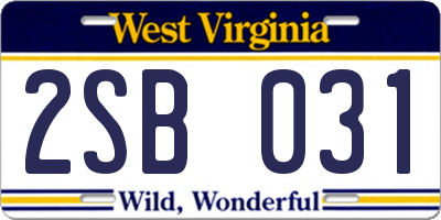 WV license plate 2SB031