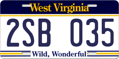WV license plate 2SB035