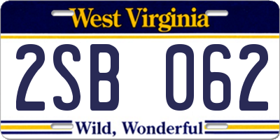 WV license plate 2SB062