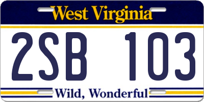 WV license plate 2SB103