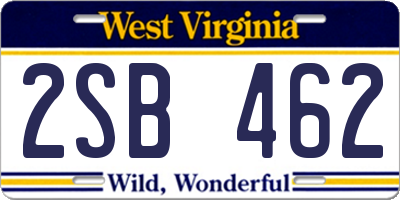 WV license plate 2SB462