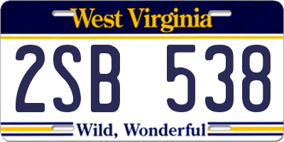 WV license plate 2SB538