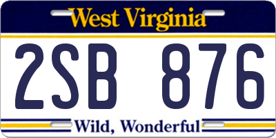 WV license plate 2SB876