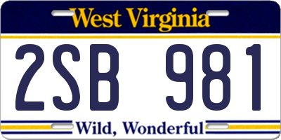 WV license plate 2SB981