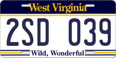WV license plate 2SD039