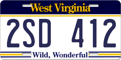 WV license plate 2SD412
