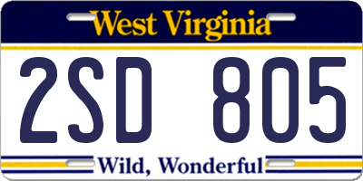 WV license plate 2SD805