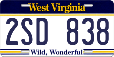WV license plate 2SD838