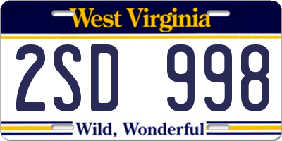 WV license plate 2SD998