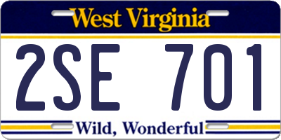 WV license plate 2SE701