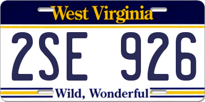 WV license plate 2SE926
