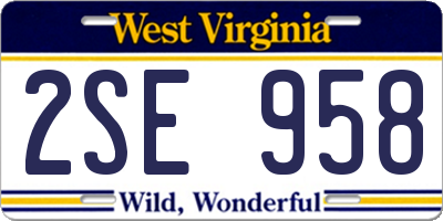 WV license plate 2SE958