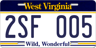 WV license plate 2SF005