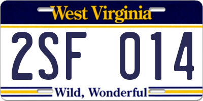 WV license plate 2SF014