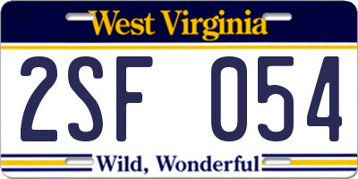 WV license plate 2SF054