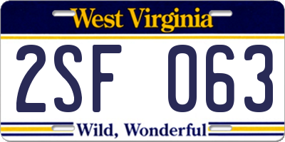 WV license plate 2SF063