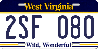 WV license plate 2SF080