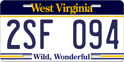 WV license plate 2SF094