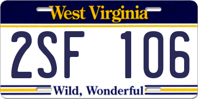 WV license plate 2SF106