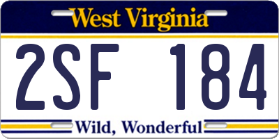 WV license plate 2SF184