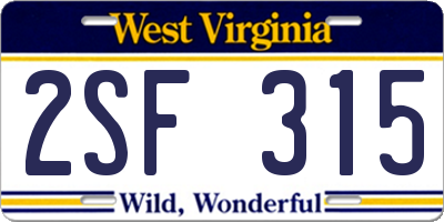 WV license plate 2SF315