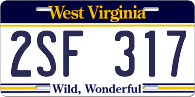 WV license plate 2SF317