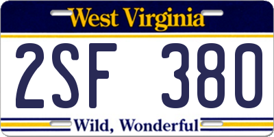 WV license plate 2SF380