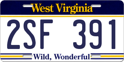 WV license plate 2SF391