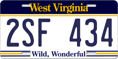 WV license plate 2SF434