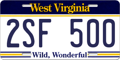WV license plate 2SF500