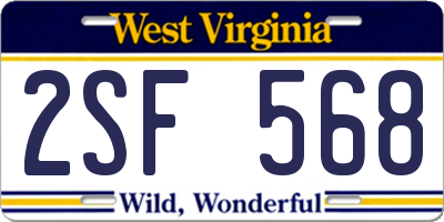 WV license plate 2SF568