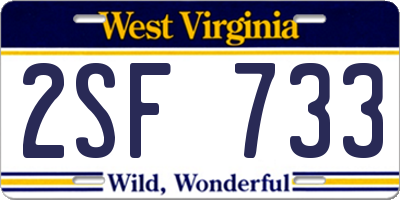 WV license plate 2SF733
