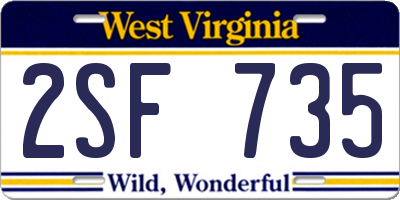 WV license plate 2SF735
