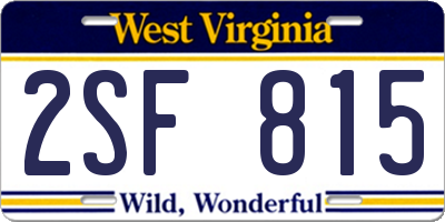 WV license plate 2SF815
