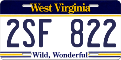 WV license plate 2SF822