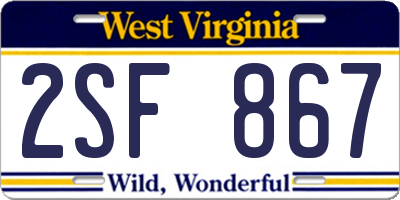 WV license plate 2SF867