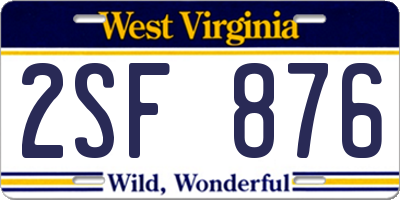 WV license plate 2SF876