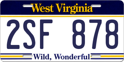 WV license plate 2SF878