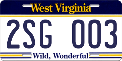 WV license plate 2SG003