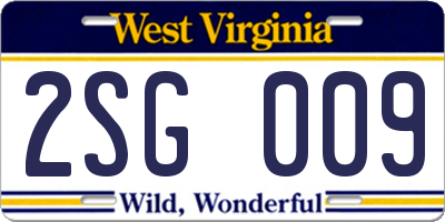 WV license plate 2SG009