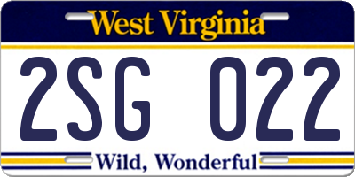 WV license plate 2SG022
