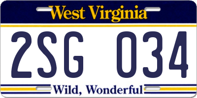 WV license plate 2SG034
