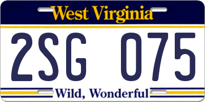 WV license plate 2SG075