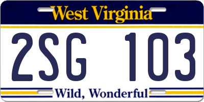 WV license plate 2SG103