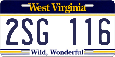 WV license plate 2SG116