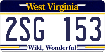 WV license plate 2SG153